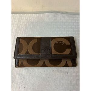 Coach wallet (snap missing) faux leather trifold brown signature 7.5"x4"